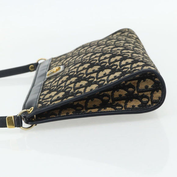 Christian Dior Trotter Canvas Shoulder Bag Navy Gold Auth 177267A