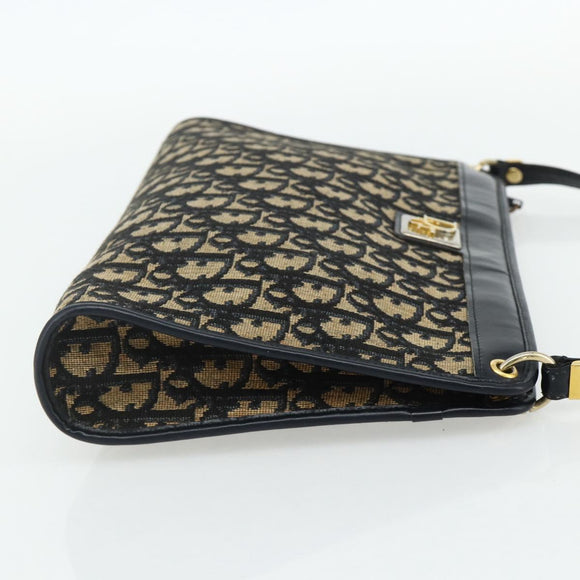 Christian Dior Trotter Canvas Shoulder Bag Navy Gold Auth 177267A