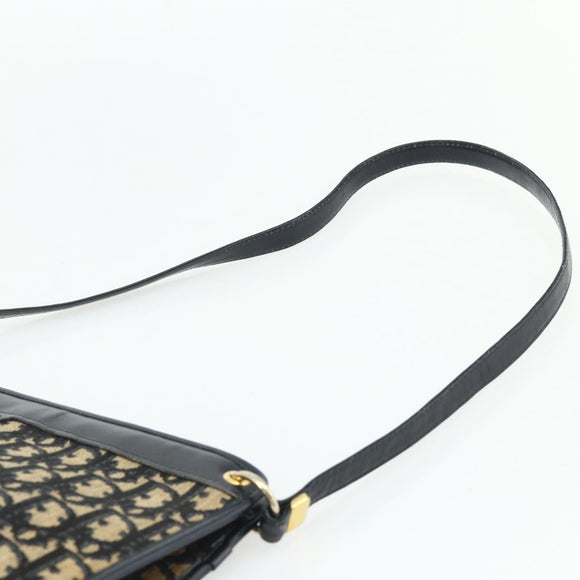Christian Dior Trotter Canvas Shoulder Bag Navy Gold Auth 177267A