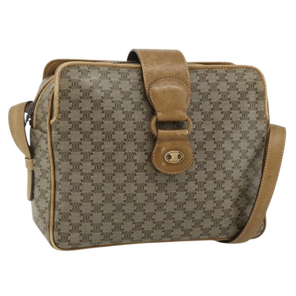 CELINE Macadam Canvas Shoulder Bag PVC Beige Gold Auth 177275A