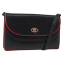CELINE Double Flap Shoulder Bag Leather Black Gold Auth 177277A-1