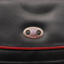 CELINE Double Flap Shoulder Bag Leather Black Gold Auth 177277A-15