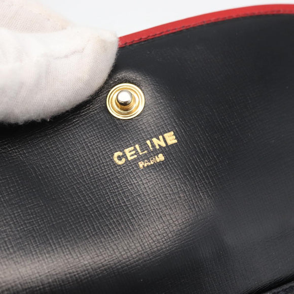 CELINE Double Flap Shoulder Bag Leather Black Gold Auth 177277A