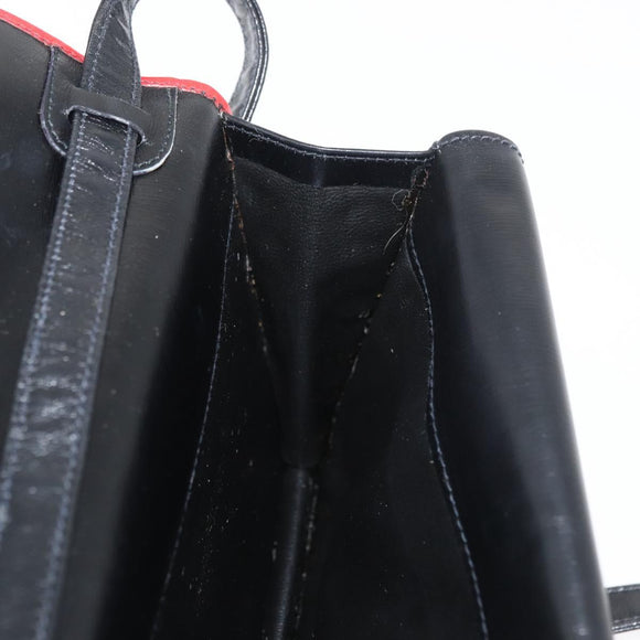 CELINE Double Flap Shoulder Bag Leather Black Gold Auth 177277A