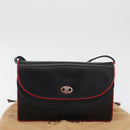 CELINE Double Flap Shoulder Bag Leather Black Gold Auth 177277A-25