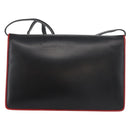 CELINE Double Flap Shoulder Bag Leather Black Gold Auth 177277A-3