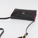 CELINE Double Flap Shoulder Bag Leather Black Gold Auth 177277A-6