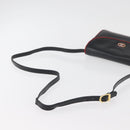 CELINE Double Flap Shoulder Bag Leather Black Gold Auth 177277A-7