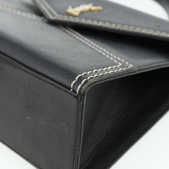 SAINT LAURENT Handtas Leer Zwart Goud Auth 177280A