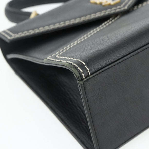 SAINT LAURENT Handtas Leer Zwart Goud Auth 177280A