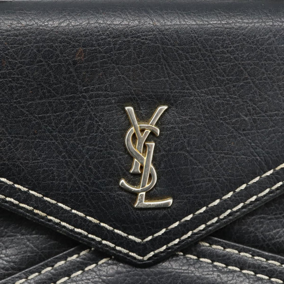 SAINT LAURENT Hand Bag Leather Black Gold Auth 177280A