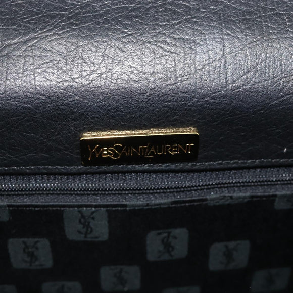 SAINT LAURENT Handtas Leer Zwart Goud Auth 177280A