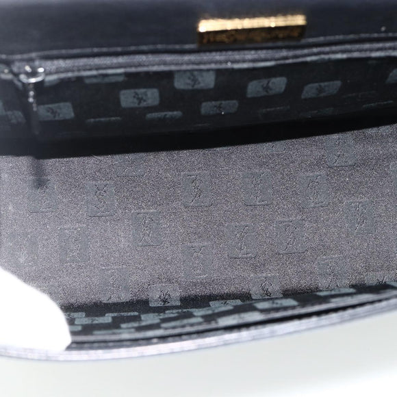 SAINT LAURENT Handtas Leer Zwart Goud Auth 177280A