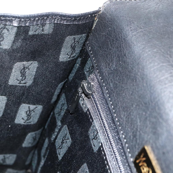 SAINT LAURENT Handtas Leer Zwart Goud Auth 177280A