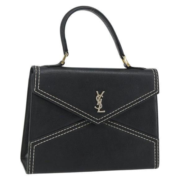 SAINT LAURENT Handtas Leer Zwart Goud Auth 177280A