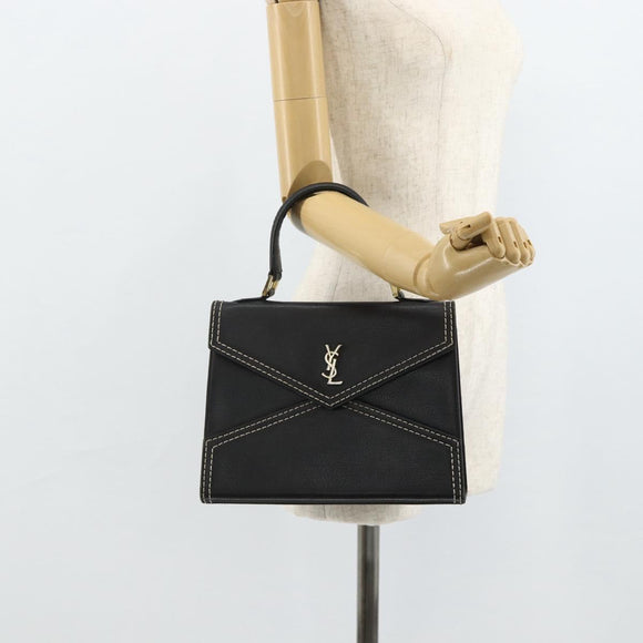 SAINT LAURENT Handtas Leer Zwart Goud Auth 177280A