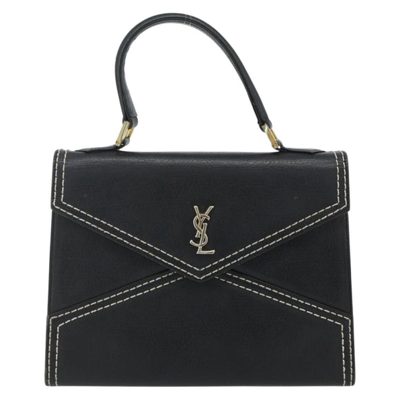 SAINT LAURENT Handtas Leer Zwart Goud Auth 177280A