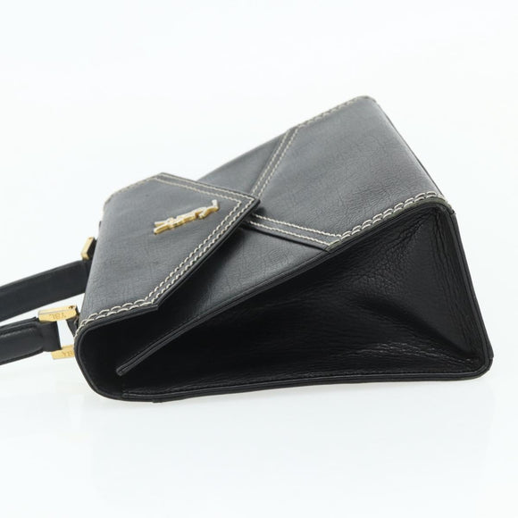 SAINT LAURENT Handtas Leer Zwart Goud Auth 177280A