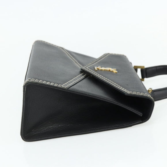 SAINT LAURENT Handtas Leer Zwart Goud Auth 177280A