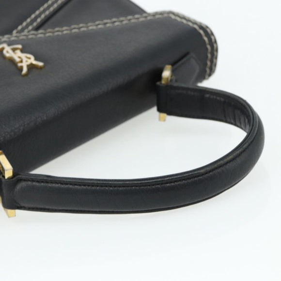 SAINT LAURENT Handtas Leer Zwart Goud Auth 177280A
