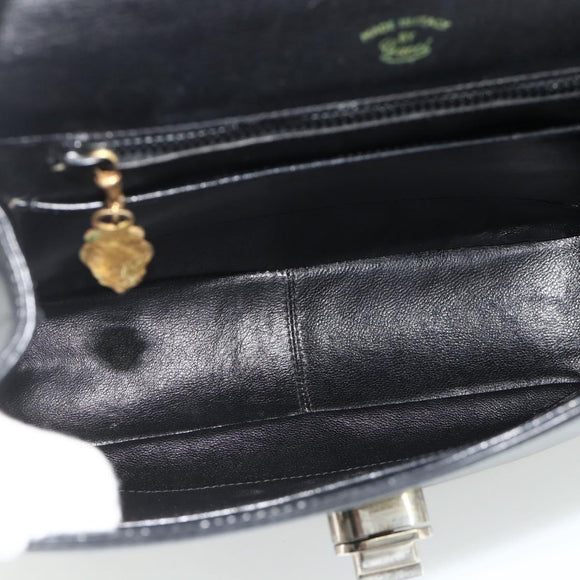 GUCCI Hand Bag Leather Black Auth 177281A
