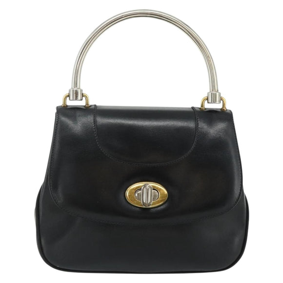 GUCCI Hand Bag Leather Black Auth 177281A