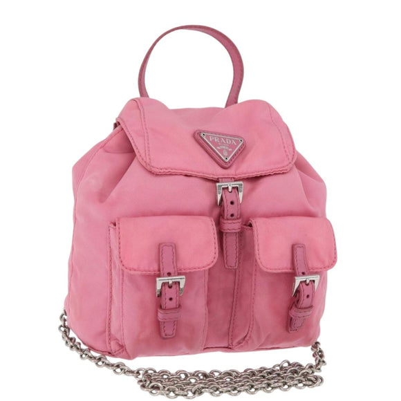 PRADA Chain Shoulder Bag Nylon Pink Silver Auth 177289A
