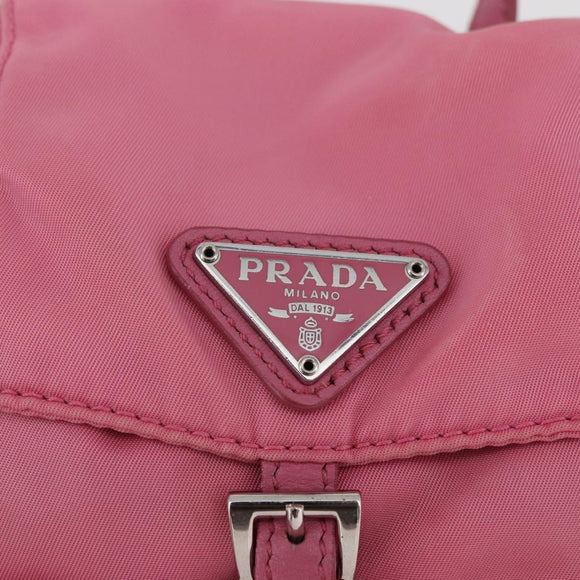 PRADA Chain Shoulder Bag Nylon Pink Silver Auth 177289A