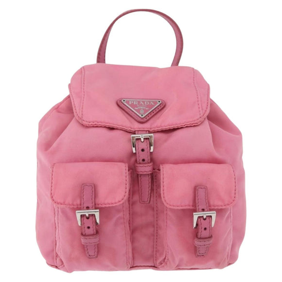 PRADA Chain Shoulder Bag Nylon Pink Silver Auth 177289A