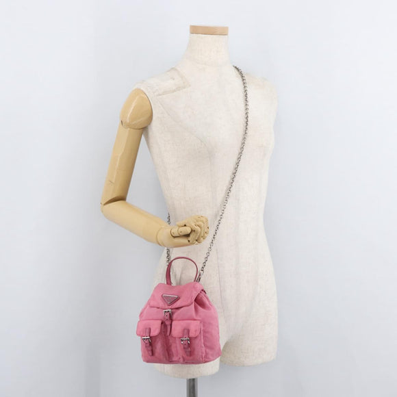 PRADA Chain Shoulder Bag Nylon Pink Silver Auth 177289A