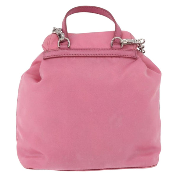 PRADA Chain Shoulder Bag Nylon Pink Silver Auth 177289A