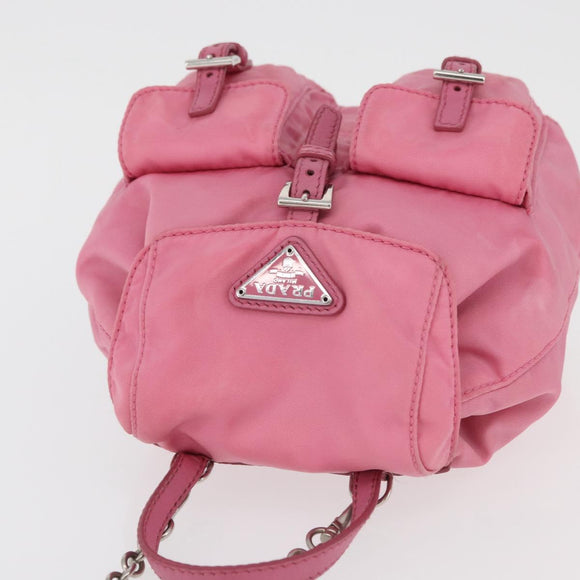 PRADA Chain Shoulder Bag Nylon Pink Silver Auth 177289A