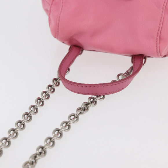 PRADA Chain Shoulder Bag Nylon Pink Silver Auth 177289A