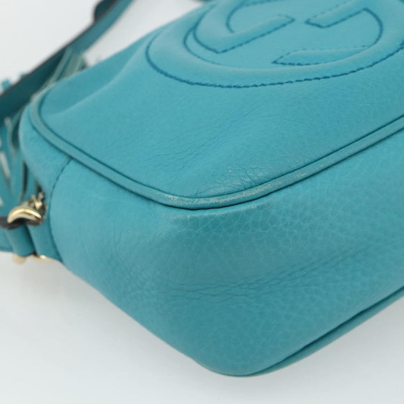 GUCCI Soho Shoulder Bag Leather Light Blue Gold 308364 Auth 177292A