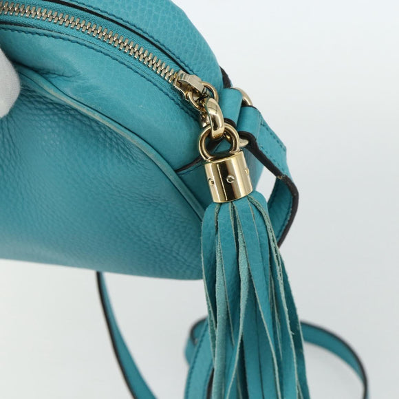 GUCCI Soho Shoulder Bag Leather Light Blue Gold 308364 Auth 177292A