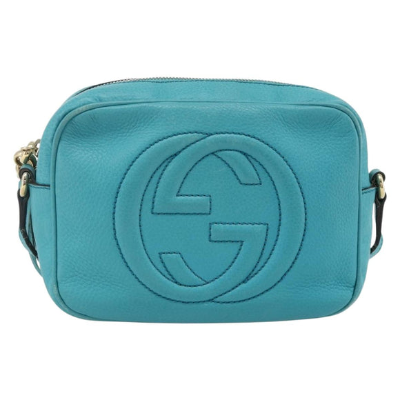 GUCCI Soho Shoulder Bag Leather Light Blue Gold 308364 Auth 177292A