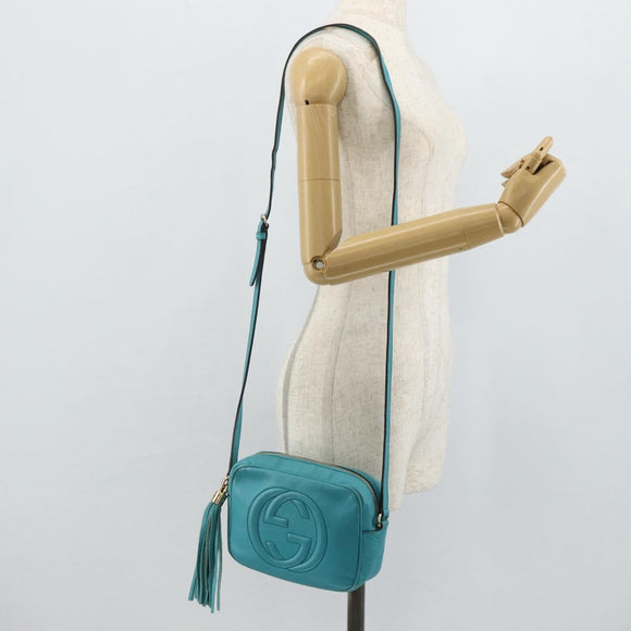 GUCCI Soho Shoulder Bag Leather Light Blue Gold 308364 Auth 177292A