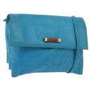 LOEWE Anagram Shoulder Bag Leather Turquoise Blue Gold Auth 177303-1
