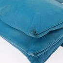 LOEWE Anagram Shoulder Bag Leather Turquoise Blue Gold Auth 177303-16
