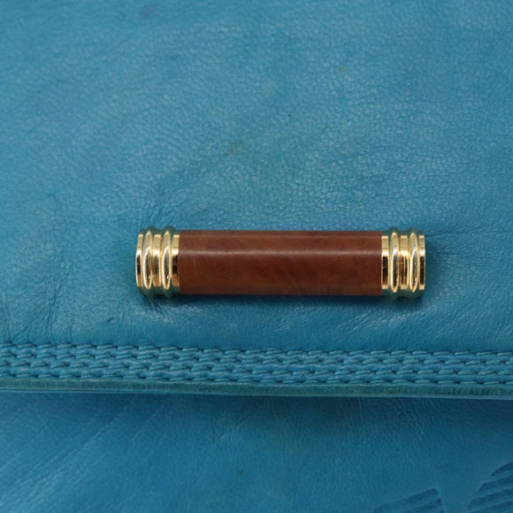 LOEWE Anagram Shoulder Bag Leather Turquoise Blue Gold Auth 177303