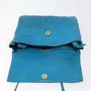 LOEWE Anagram Shoulder Bag Leather Turquoise Blue Gold Auth 177303-10
