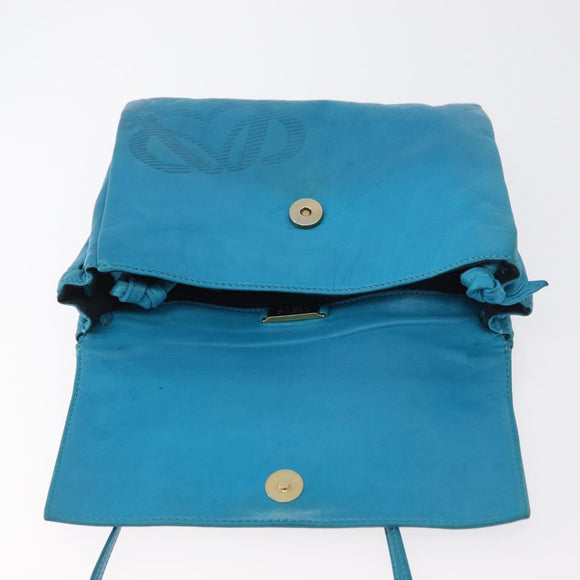 LOEWE Anagram Shoulder Bag Leather Turquoise Blue Gold Auth 177303