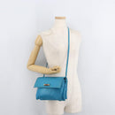 LOEWE Anagram Shoulder Bag Leather Turquoise Blue Gold Auth 177303-22