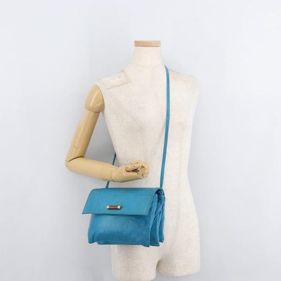 LOEWE Anagram Shoulder Bag Leather Turquoise Blue Gold Auth 177303