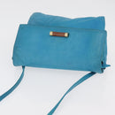 LOEWE Anagram Shoulder Bag Leather Turquoise Blue Gold Auth 177303-6