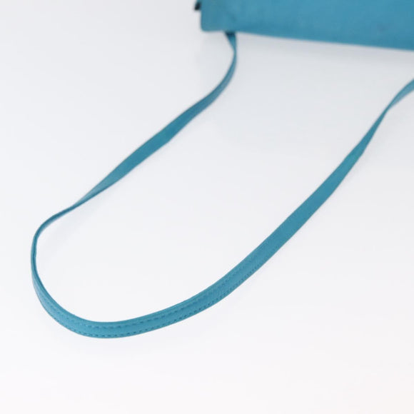 LOEWE Anagram Shoulder Bag Leather Turquoise Blue Gold Auth 177303