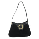 Salvatore Ferragamo Gancini Shoulder Bag Suede Black Gold Auth 177304A-1