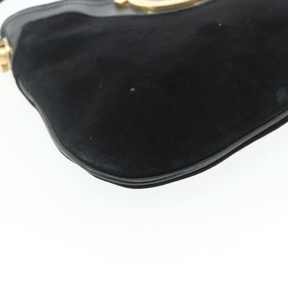 Salvatore Ferragamo Gancini Shoulder Bag Suede Black Gold Auth 177304A