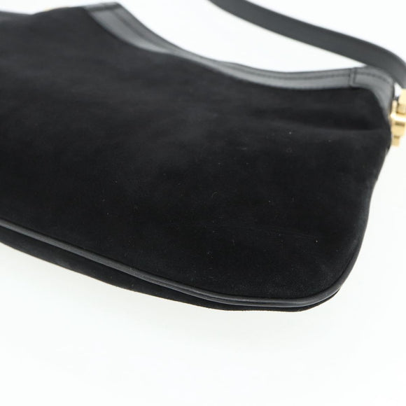 Salvatore Ferragamo Gancini Shoulder Bag Suede Black Gold Auth 177304A