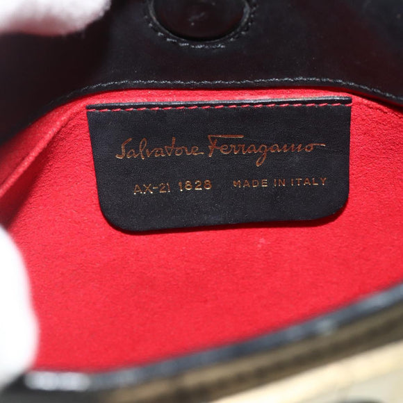 Salvatore Ferragamo Gancini Shoulder Bag Suede Black Gold Auth 177304A